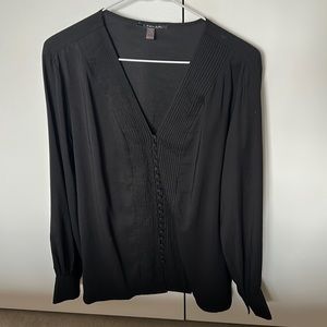 T Tahari Black Button Front Blouse